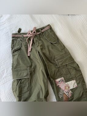 Abercombie & Fitch cargo pants 25 Y2K patchwork green velvet ribbon